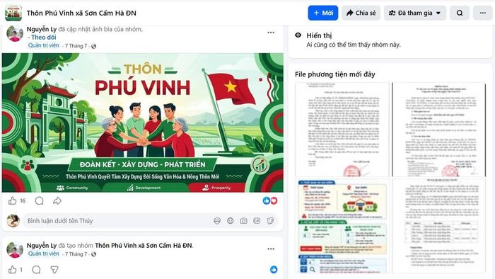 Nhóm Facebook của thôn Phú Vinh, xã Sơn Cẩm Hà, nhanh chóng được chị Ly lập ngay sau khi "gánh việc làng", mở thêm một kênh kết nối, thông tin nhanh đến người dân.