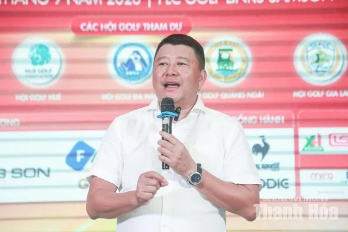 Chủ tịch Hội Golf Thanh Hóa, Trưởng ban Tổ chức giải Mai Xuân Thông phát biểu tại lễ bế mạc.