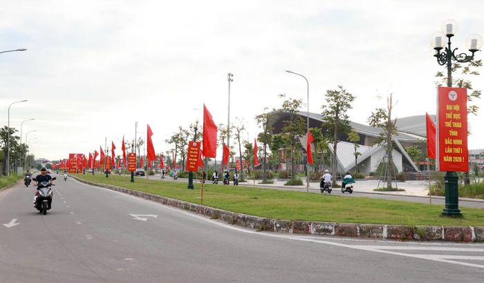  Khu vực Nhà Thi đấu Thể thao tỉnh trước giờ khai mạc. 