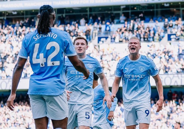 Haaland cùng đồng đội ăn mừng bàn thắng vào lưới Coventry (Ảnh: MCFC).