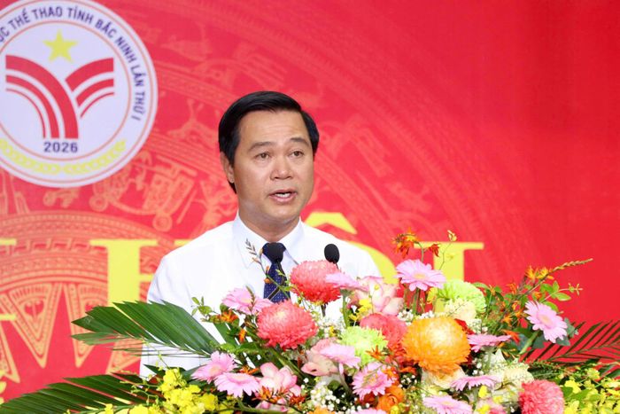 Phó Chủ tịch UBND tỉnh Bắc Ninh Lê Xuân Lợi phát biểu tại Lễ khai mạc.