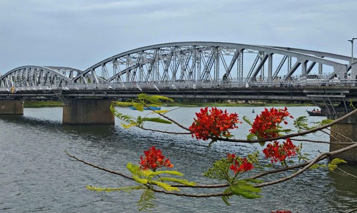 Cầu Trường Tiền bắc qua sông Hương, có kết cấu thép dạng vòm gồm 6 nhịp, dài hơn 400m. Đây là một trong những công trình kiến trúc mang tính biểu tượng của Cố đô Huế. Ảnh: H.D.