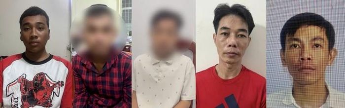 Từ trái qua phải: Danh Thái, D.N.Q, Tr.H.Đ, Nguyễn Nhựt Linh và Trần Thanh Qui. Ảnh: Công an tỉnh An Giang