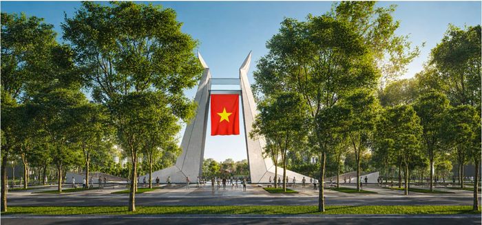 Đồng thời, phương án nghiên cứu bố trí công trình biểu tượng Khải Hoàn Môn, lấy cảm hứng từ đôi cánh chim hạc đang vươn lên, tạo điểm nhấn kết thúc trục đô thị khu phố cổ và mở ra trục không gian mới về phía nam.