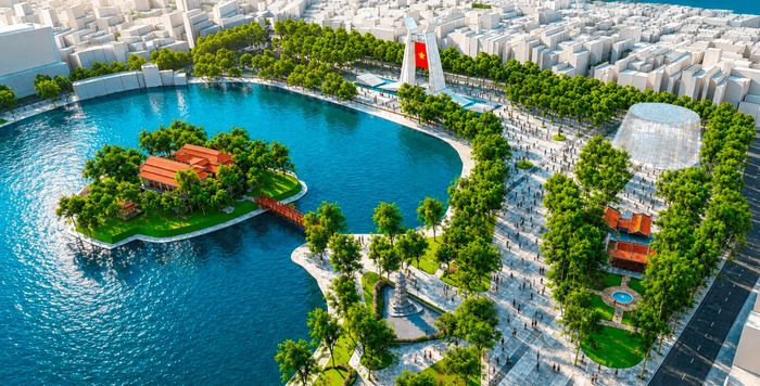  Theo hồ sơ, Khải Hoàn Môn sẽ tạo thành điểm nhấn kết thúc trục đô thị của khu phố cổ phía bắc, đồng thời mở ra một trục cảnh quan mới về phía nam. Trong ý tưởng tái thiết, từ quảng trường phía bắc, tầm nhìn xuyên qua khoảng mở giữa hai cánh công trình sẽ được dẫn theo chuỗi cổng hồ - mặt hồ - Tháp Rùa - bầu trời. 