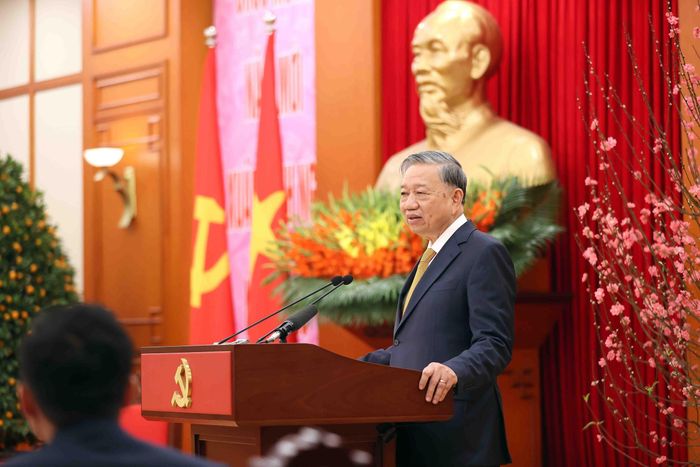 Tại Trụ sở Trung ương Đảng, Tổng Bí thư Tô Lâm gặp mặt Đoàn kiều bào tiêu biểu tham dự Chương trình Xuân Quê hương 2026 chiều 8/2/2026. Ảnh tư liệu: An Đăng - TTXVN