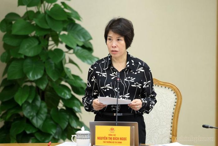 Thứ trưởng Bộ Tài chính Nguyễn Thị Bích Ngọc báo cáo tại phiên họp - Ảnh chinhphu.vn/Đức Tuân