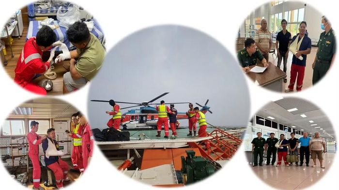 Lực lượng y tế tiến hành sơ cứu cho ngư dân tại mỏ Đại Hùng. (Ảnh: PVEP)