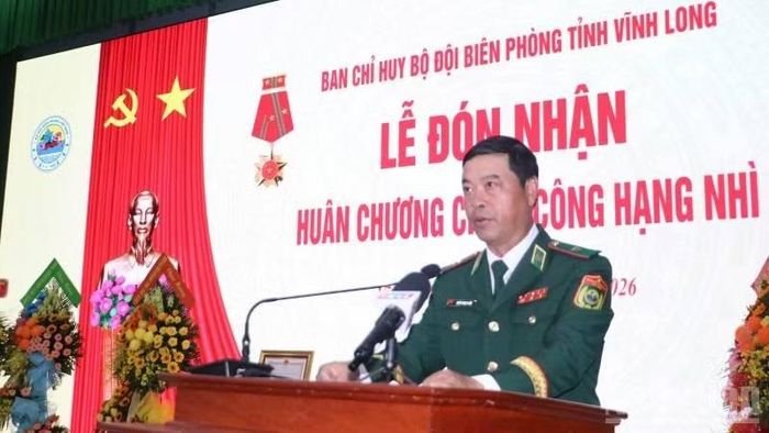 Thiếu tướng Trần Ngọc Hữu, Phó Tư lệnh Bộ đội Biên phòng phát biểu tại buổi lễ. (Ảnh: HOÀNG TRUNG)