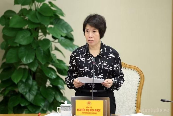 Thứ trưởng Bộ Tài chính Nguyễn Thị Bích Ngọc báo cáo tại phiên họp. Ảnh: CP