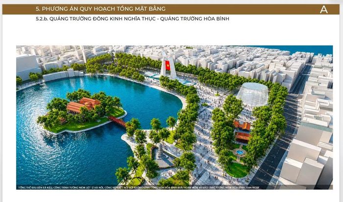 Quảng trường Đông Kinh Nghĩa Thục - Quảng trường Hòa Bình nhìn từ phía Đền Bà Kiệu. (Ảnh: UBND TP Hà Nội)