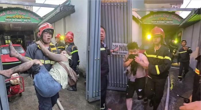 Các nạn nhân trong vụ cháy khách sạn được giải cứu.
