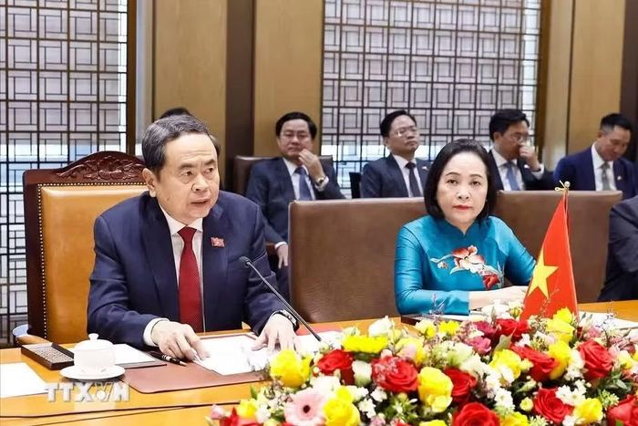 Chủ tịch Quốc hội Trần Thanh Mẫn hội đàm với Chủ tịch Quốc hội Đại Hàn Dân Quốc Cho Jeong Sik. (Ảnh: Doãn Tấn/TTXVN)