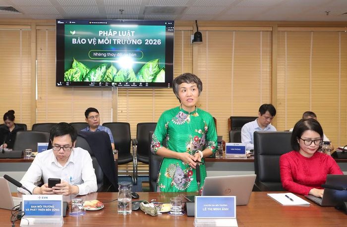 Lãnh đạo Ban Môi trường và Phát triển bền vững EVN chia sẻ bài học kinh nghiệm trong công tác bảo vệ môi trường. Ảnh: Ng.Tuấn