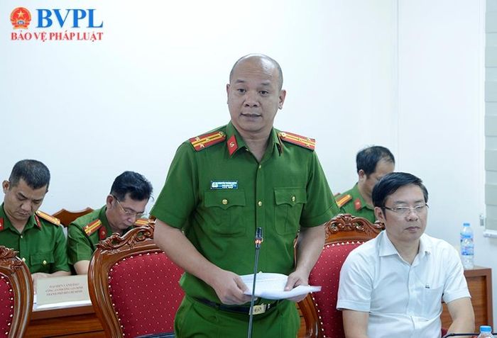  Đồng chí Thượng tá Nguyễn Thành Hưng - Phó Giám đốc, Thủ trưởng Cơ quan Cảnh sát điều tra Công an TP Hồ Chí Minh phát biểu.