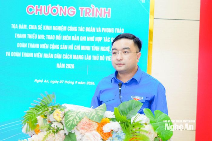 Phó Bí thư Thường trực phụ trách Tỉnh đoàn Nghệ An Hồ Phúc Hải phát biểu chào mừng. Ảnh: T.L