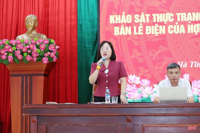  Trưởng ban Kinh tế - Ngân sách, HĐND tỉnh Hà Tĩnh Nguyễn Thị Thúy Nga phát biểu tại buổi khảo sát. 