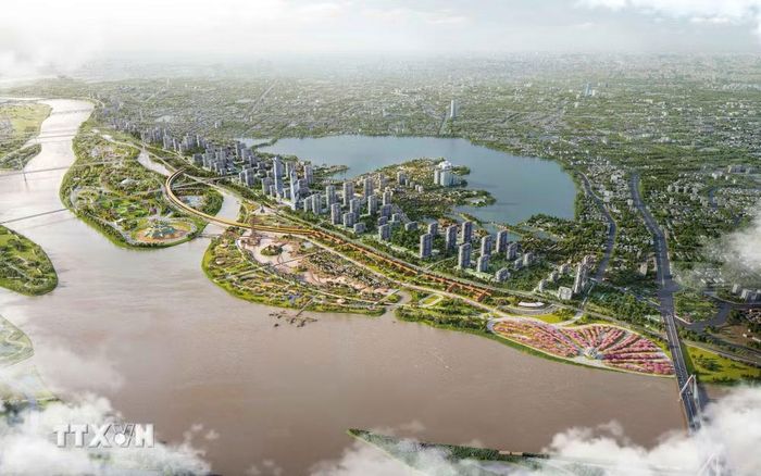 Phối cảnh Dự án Trục Đại lộ cảnh quan sông Hồng. (Ảnh: Phan Phương/TTXVN)