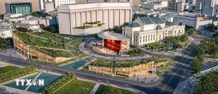 Khu vực Opera Hanoi gồm không gian Văn hóa - Nghệ thuật Thủ đô, các tầng hầm, Trung tâm Lịch sử Văn hóa Nghệ thuật, khu Nhà hát mở rộng, hầm giao thông kết nối với bờ sông, Bảo tàng Lịch sử quốc gia, Trung tâm Tài chính và quảng trường 19/8. (Ảnh: TTXVN phát)