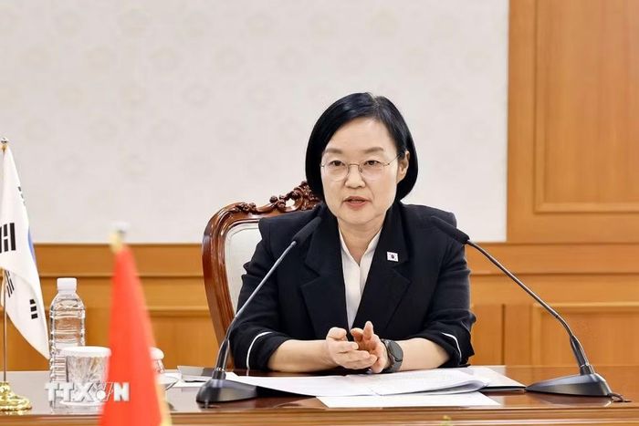 Thủ tướng Hàn Quốc Han Seong-sook phát biểu. (Ảnh: Doãn Tấn/TTXVN)