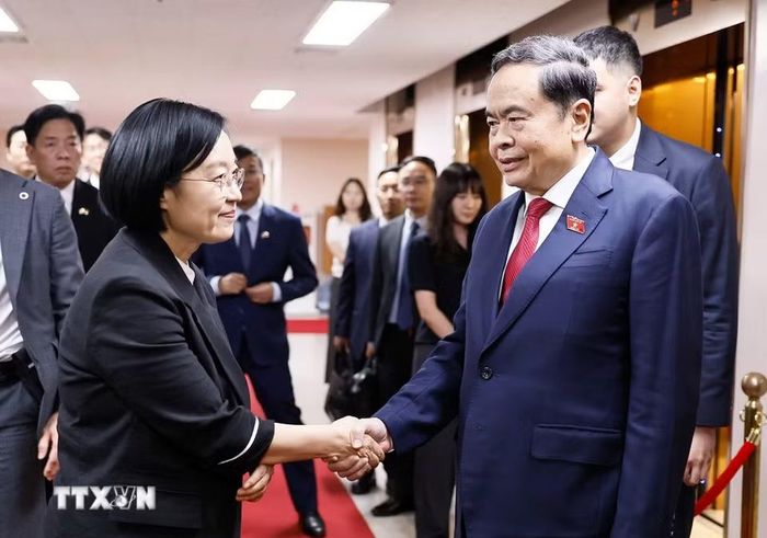 Chủ tịch Quốc hội Trần Thanh Mẫn hội kiến Thủ tướng Hàn Quốc Han Seong-sook. (Ảnh: Doãn Tấn/TTXVN)