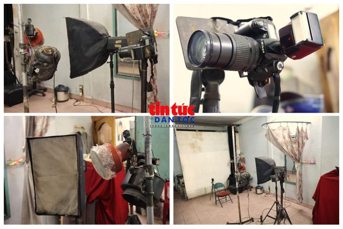 Phòng studio vẫn được giữ gần như nguyên vẹn so với trước kia, với máy ảnh, hệ thống đèn và những thiết bị gắn bó với công việc của ông Lộc qua nhiều năm.