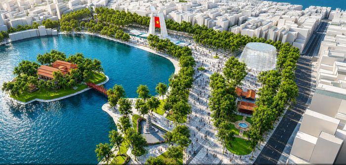 Khu vực đền Bà Kiệu và công trình tưởng niệm liệt sĩ Hà Nội.