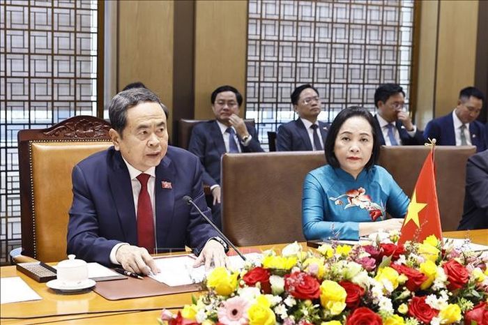 Chủ tịch Quốc hội Trần Thanh Mẫn hội đàm với Chủ tịch Quốc hội Hàn Quốc Cho Jeong Sik. Ảnh: Doãn Tấn/TTXVN