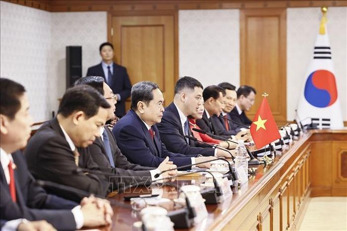 Chủ tịch Quốc hội Trần Thanh Mẫn hội kiến Thủ tướng Hàn Quốc Han Seong-sook. Ảnh: Doãn Tấn/ TTXVN