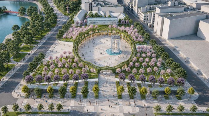 Khu vực các công trình ven đường Đinh Tiên Hoàng đã được Thành phố Hà Nội hạ giải để xây dựng Công viên - Quảng trường Thời Đại.