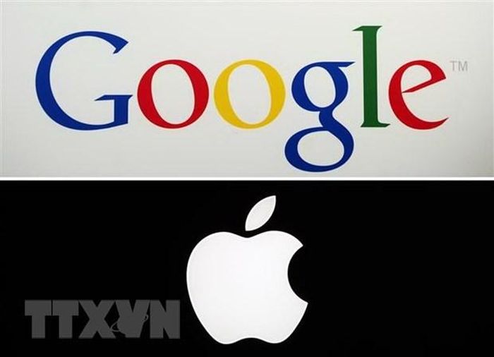 Biểu tượng Google và Apple. Ảnh: AFP/TTXVN