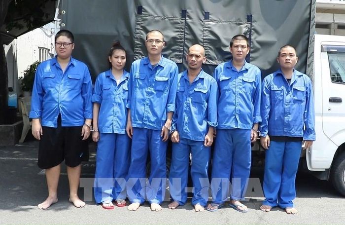 Các đối tượng tại cơ quan công an. Ảnh: TTXVN phát