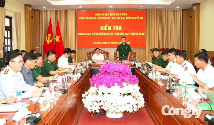 Đại tá Bùi Yên Tĩnh, Phó Cục trưởng Cục Tác chiến, cơ quan thường trực Ban Chỉ đạo Bộ Quốc phòng về công tác chống IUU phát biểu kết luận kiểm tra chống IUU tại Ban Chỉ huy BĐBP tỉnh.