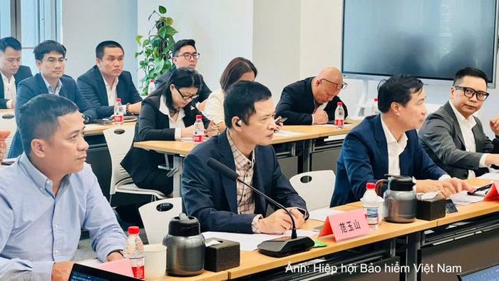 Đoàn công tác Quỹ Bảo hiểm xe cơ giới trong buổi làm việc với Hiệp hội Bảo hiểm Trung Quốc.