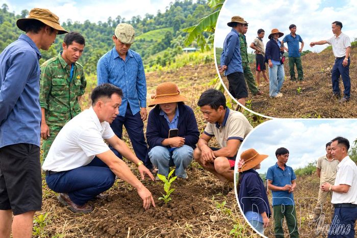 Anh Sùng A Dia chia sẻ kiến thức, kinh nghiệm chăm sóc cà phê cho bà con nông dân. 
