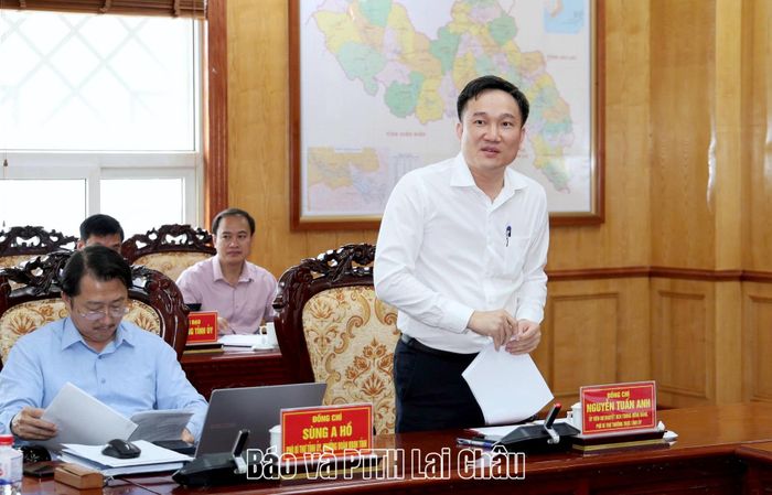 Đồng chí Nguyễn Tuấn Anh - Ủy viên dự khuyết Ban Chấp hành Trung ương Đảng, Phó Bí thư Thường trực Tỉnh uỷ phát biểu tại buổi làm việc. 