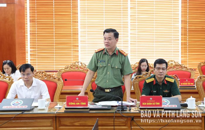 Đại diện Công an tỉnh phát biểu tại cuộc họp