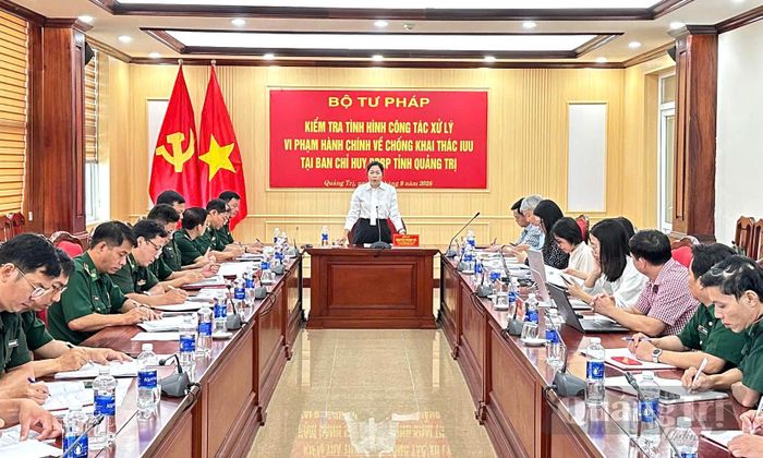 Đồng chí Nguyễn Thanh Hà, Phó Cục trưởng Cục Pháp luật Hình sự-Hành chính và Quản lý xử lý vi phạm hành chính, Bộ Tư pháp phát biểu kết luận tại buổi làm việc - Ảnh: Đ.T