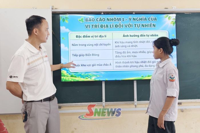 Giáo viên Trường THCS Pắc Ngà, xã Pắc Ngà sử dụng giáo án điện tử trong giảng dạy.
