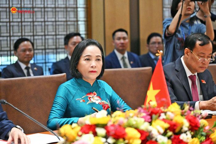 Phó Chủ tịch Quốc hội Nguyễn Thị Thanh và các đại biểu Việt Nam tham dự hội đàm