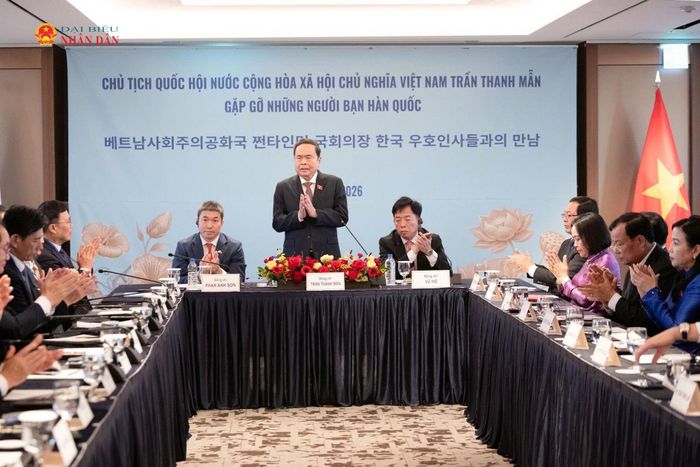 Chủ tịch Quốc hội Trần Thanh Mẫn phát biểu tại cuộc gặp gỡ những người bạn Hàn Quốc. Ảnh: Lâm Hiển
