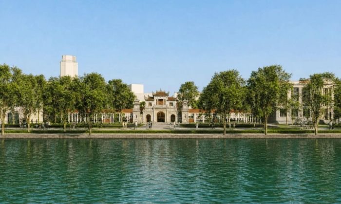 Tại khu vực tòa nhà Bưu điện Hà Nội, phương án nghiên cứu hạ giải một số công trình kiến trúc chưa phù hợp để tái hiện hình ảnh và hình thái kiến trúc đặc trưng của chùa Báo Ân xưa. Ảnh: UBND TP Hà Nội