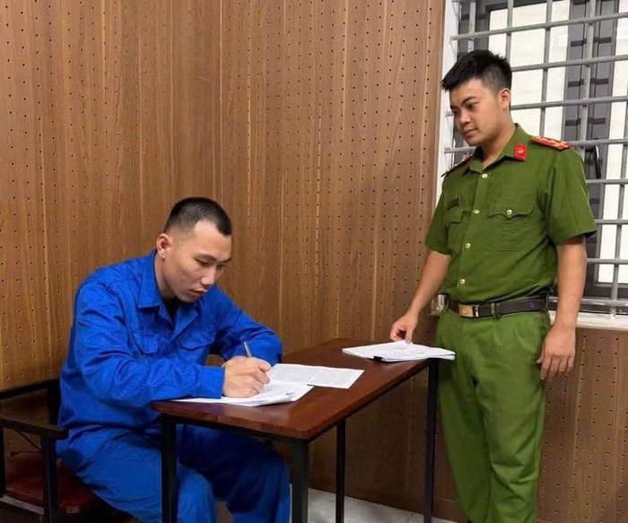 Đối tượng Hoàng Quốc Cường tại cơ quan Công an,