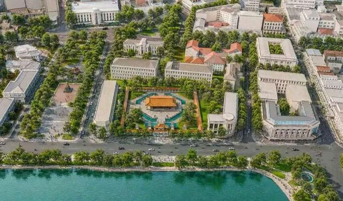 Phối cảnh Khu vực Bưu điện Hà Nội, chùa Báo Ân, khách sạn Tràng Tiền. Ảnh: UBND TP Hà Nội