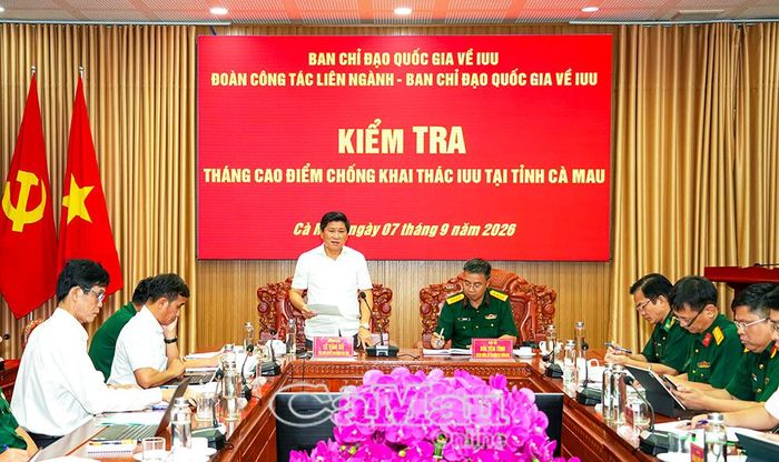 Phó Chủ tịch UBND tỉnh Lê Văn Sử, Trưởng Ban Chỉ đạo chống khai thác IUU tỉnh Cà Mau, phát biểu tại buổi làm việc.