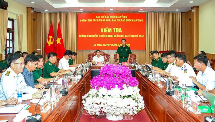 Đại tá Bùi Yên Tĩnh, Phó Cục trưởng Cục Tác chiến, Trưởng đoàn kiểm tra, lưu ý Cà Mau quản lý chặt tàu cá trong chống khai thác IUU.