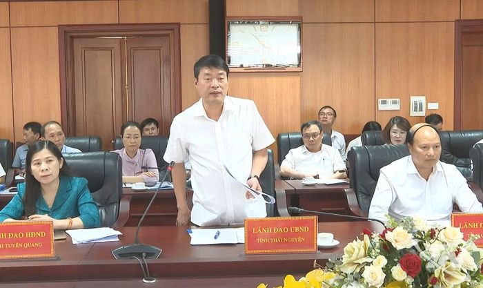 Phó Chủ tịch UBND tỉnh Thái Nguyên Trần Văn Hậu phát biểu tại Hội nghị. (Ảnh: Báo và Phát thanh, truyền hình Thái Nguyên)