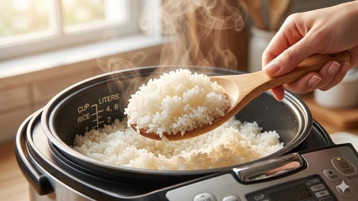 Tại sao không nên mở nắp nồi cơm điện để xới cho đến khi chín hẳn? Ảnh minh họa.