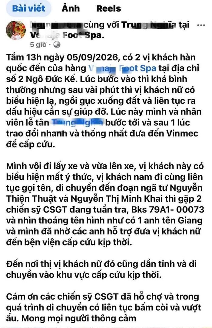 Người dân đăng tải bài viết trên mạng xã hội, gửi lời cảm ơn chân thành tới lực lượng CSGT Công an tỉnh Khánh Hòa. Ảnh: CA.