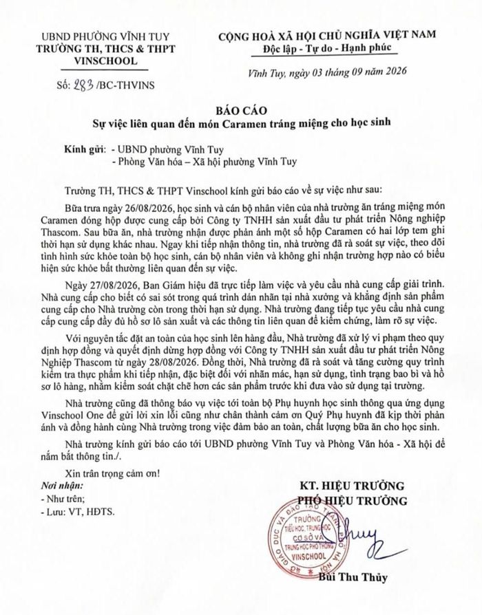 Vinschool dừng nhà cung cấp caramen có hai lớp tem hạn sử dụng.